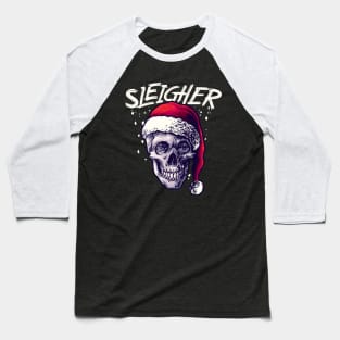 Sleigher // Funny Horror Skull with Santa Claus Hat Baseball T-Shirt